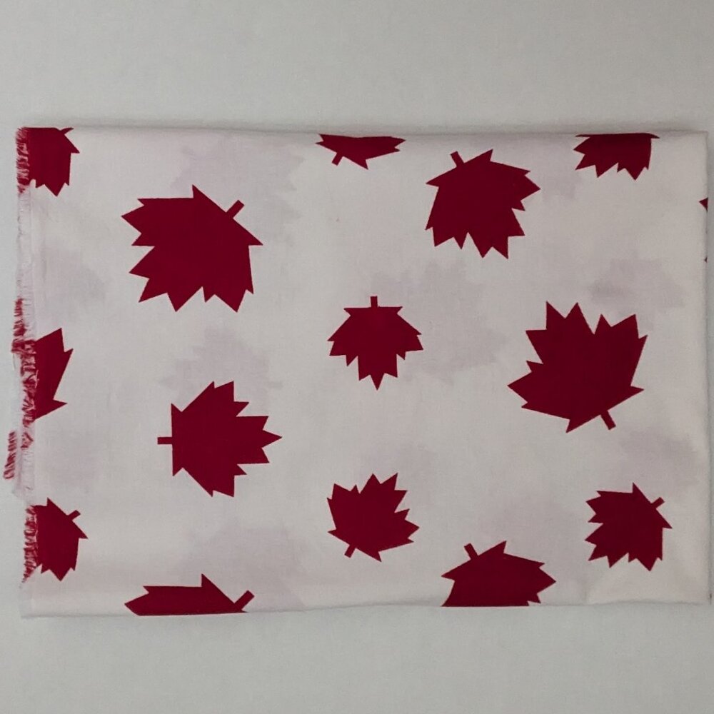 Red Maple Leafs Fabric Remnant - 56" Wide x 1 Yard Long - New Unused